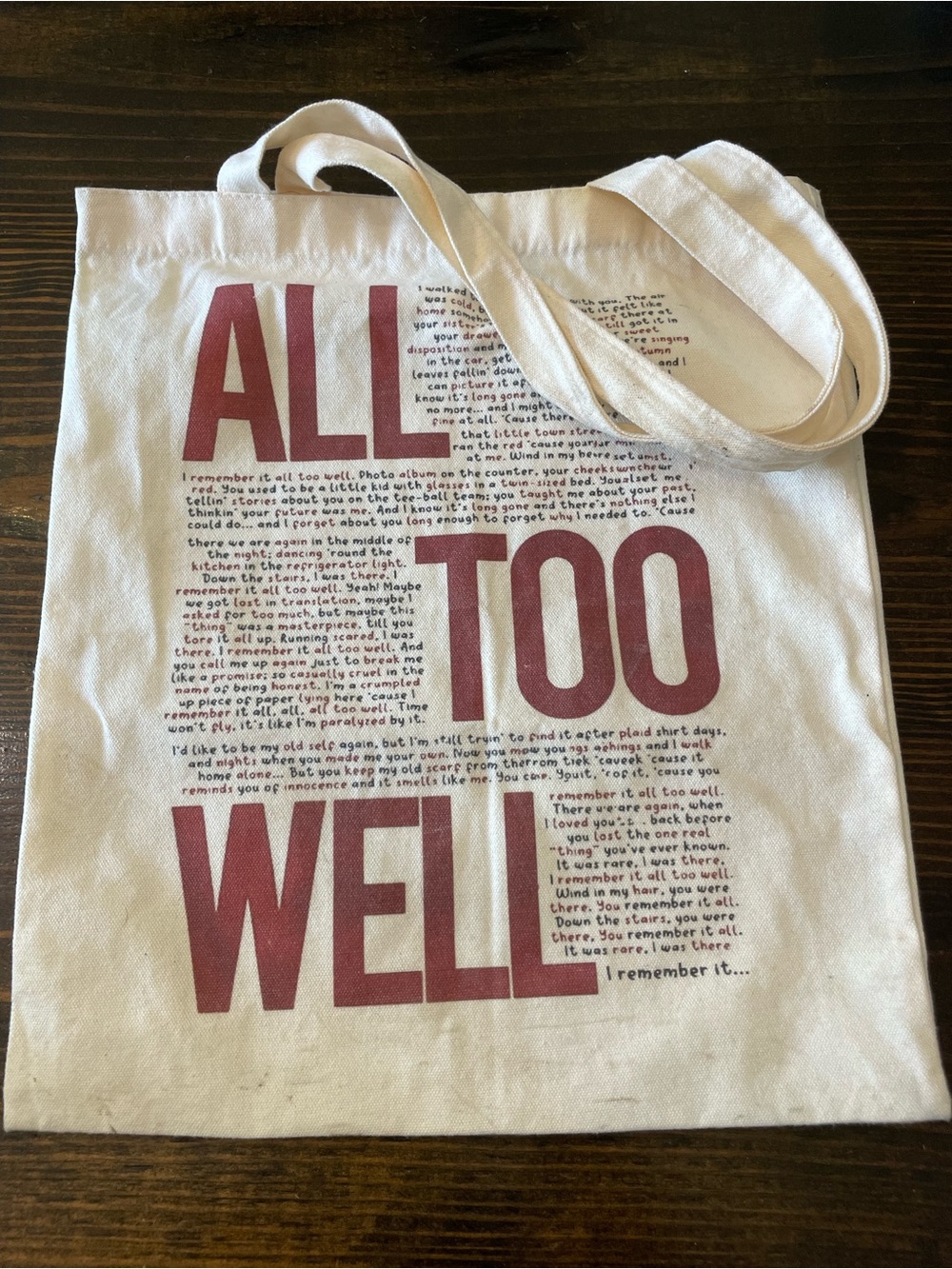 Taylor Swift All Too Well Red Lyric Typography Canvas Tote Bag
